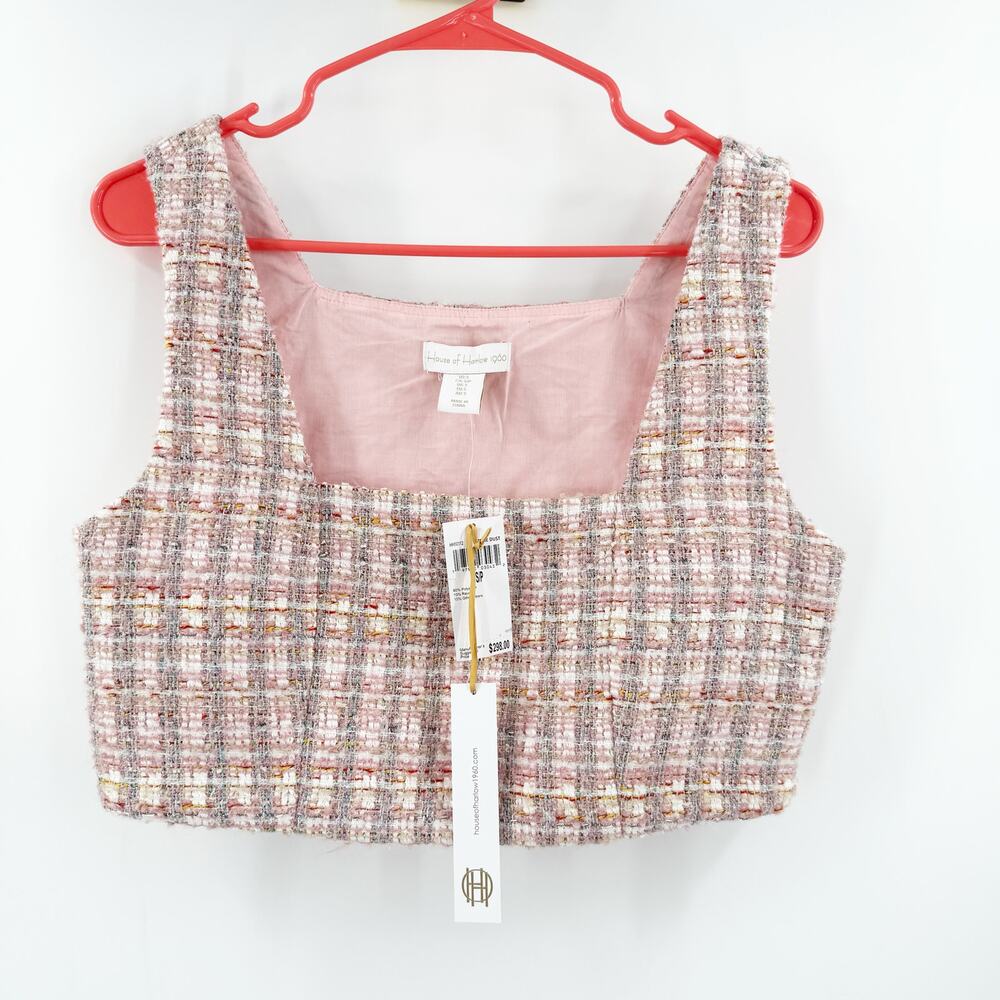 House of Harlow 1960 Crop Top Size Small NWT Pixie Dust Tweed Classic Pink Prep